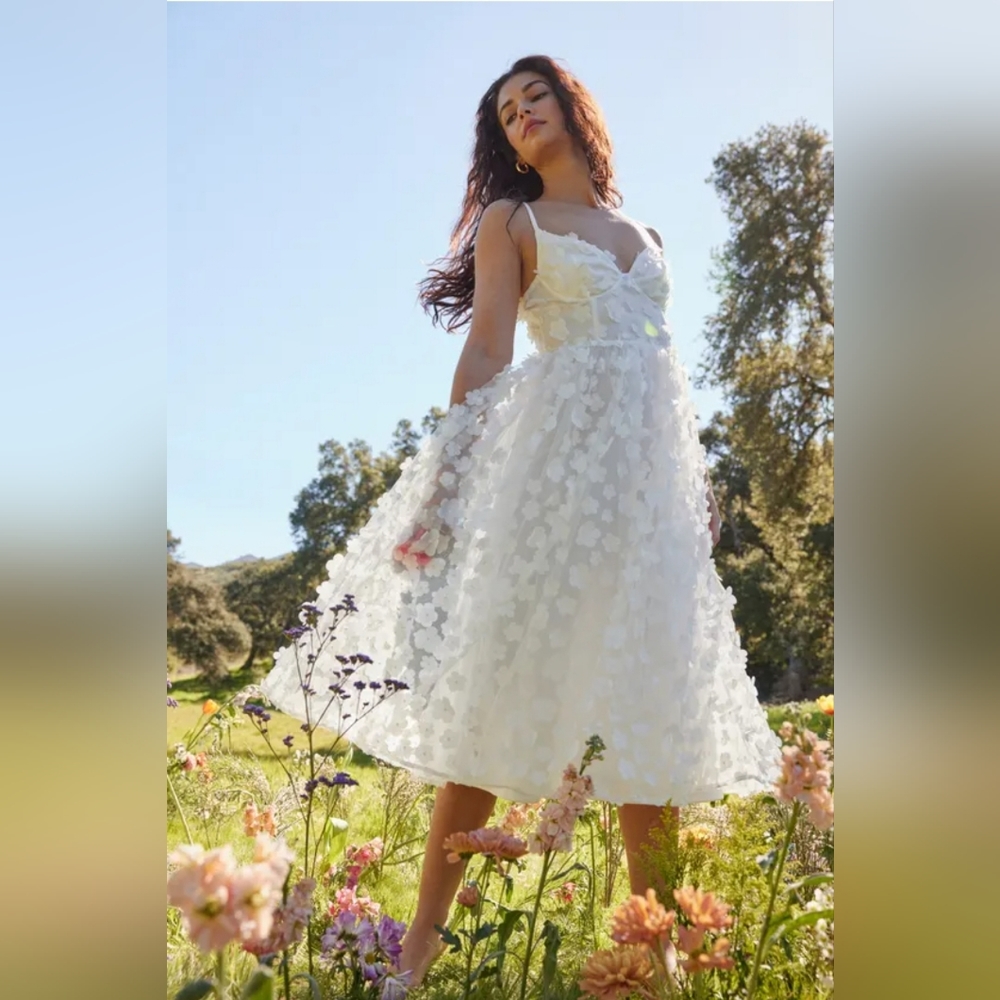 Whimsical Wishes White 3D Floral Bustier Midi Dress